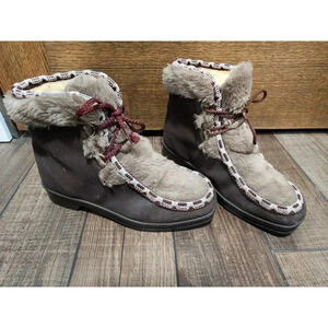 Women’s Snow land Vintage Faux Fur Moccasin Snow Boots Size 8
